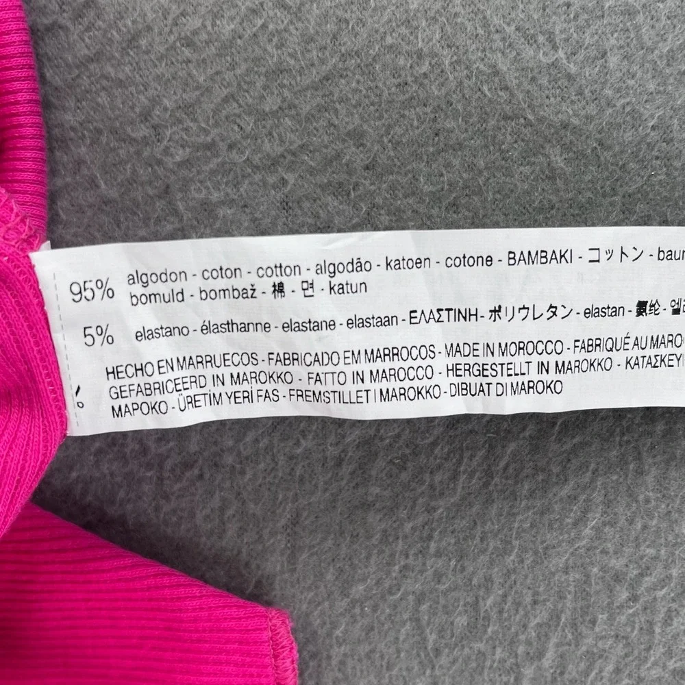 Zara Women Cold Shoulder Top Pink Ribbed Cotton L Ruffle Y2K Barbiecore